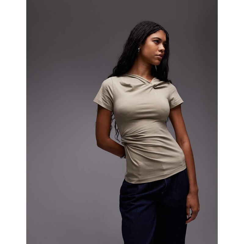 & Other Stories top with knotted wrap detail in khaki green 109654683