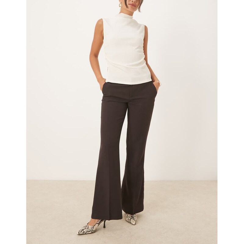Gina Tricot relaxed fit bootcut tailored trousers in brown 107680952