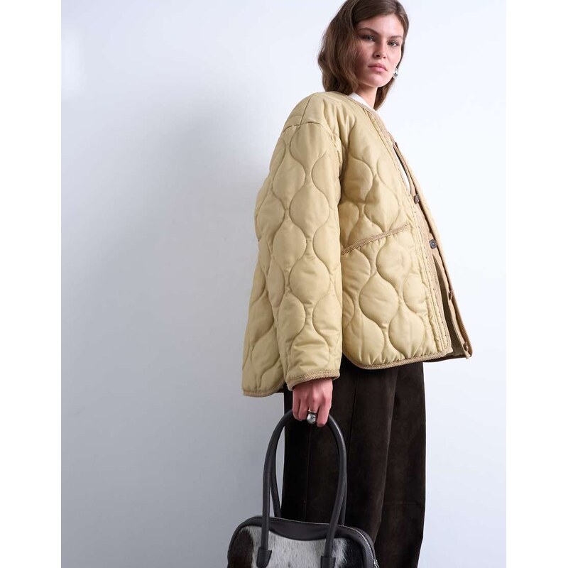 Topshop double layer fronted liner jacket in sand-Neutral