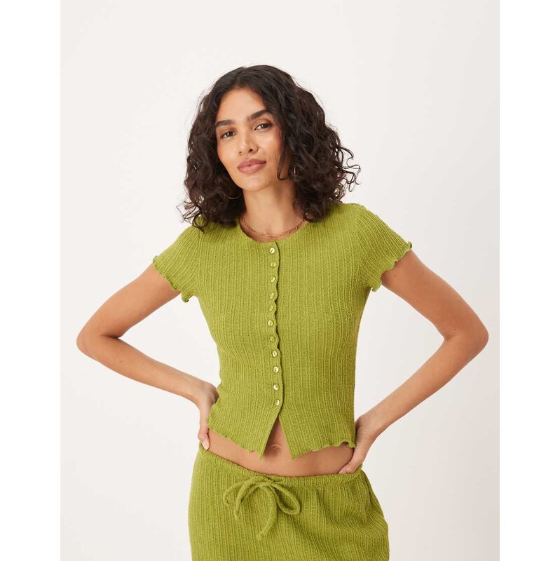 ASOS DESIGN co-ord crochet button through short sleeve top in