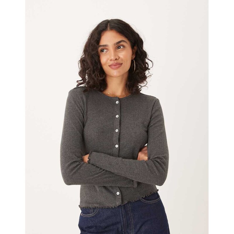 JDY pointelle cardigan in dark grey
