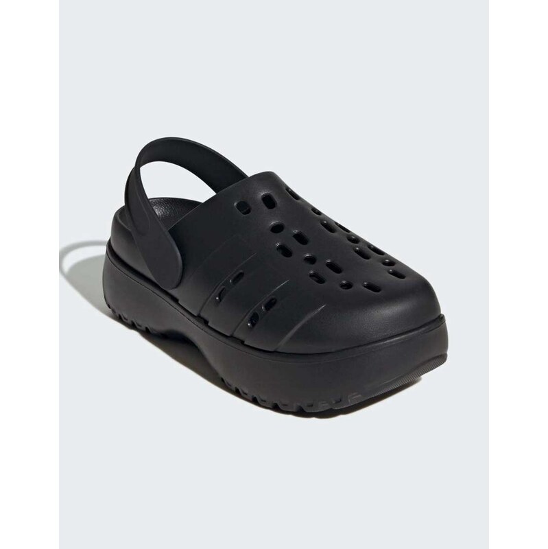 adidas performance Adilette platform clogs in core black / core black 115504061