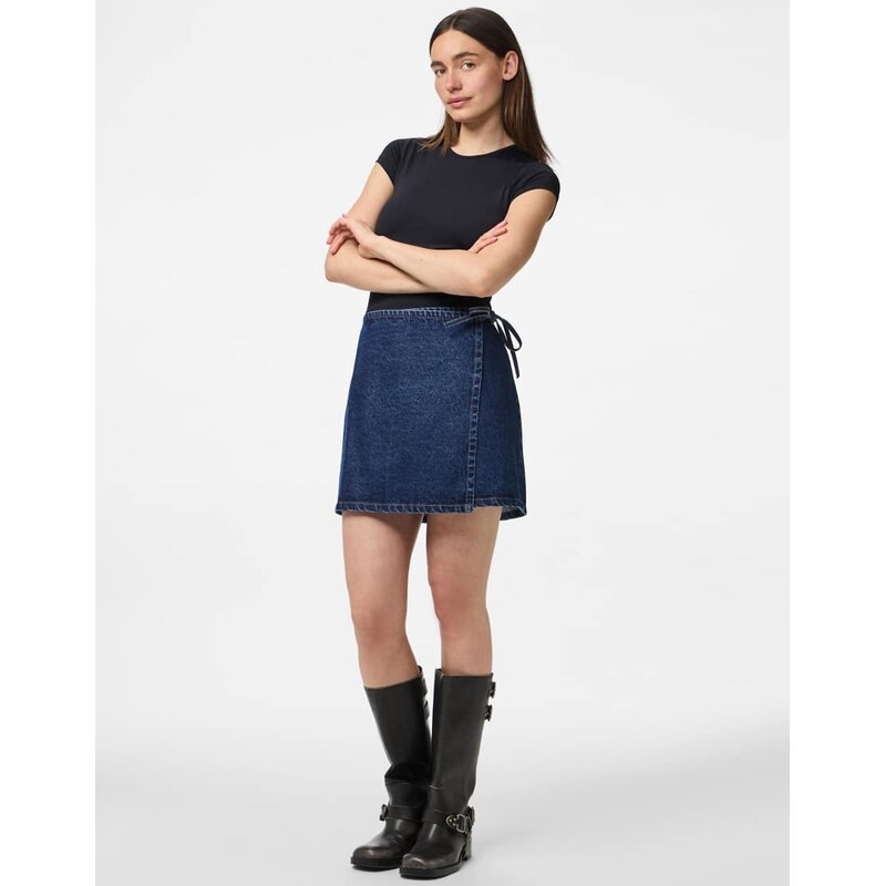 Pieces Wrap skirt in medium blue denim 115504177