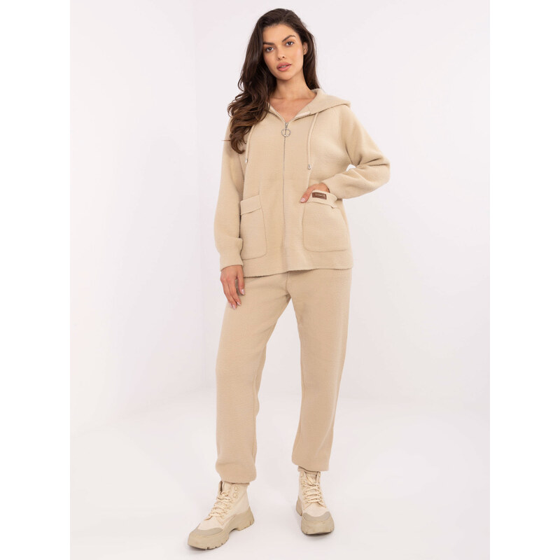 BASIC Béžová dámská pletená souprava mikiny a kalhot -beige 107696240