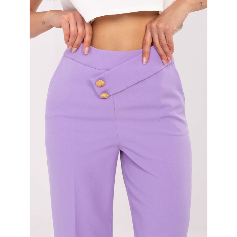 RUE PARIS Světle fialové dámské volné zkrácené kalhoty -purple Lila 70312645