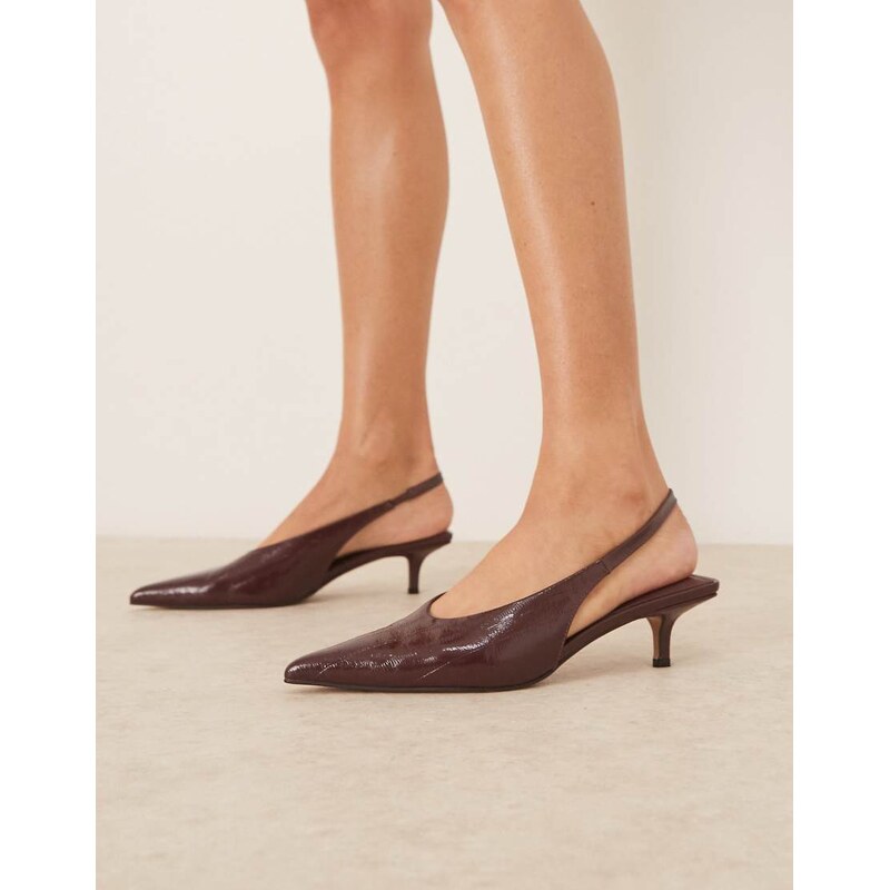 ASOS DESIGN Sydney slingback kitten heel shoes in burgundy embossed 115511740