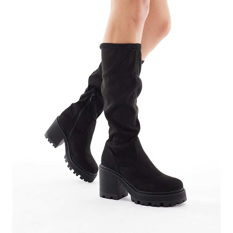 SEQWL Wide Fit Fuzzy knee high chunky boots in black 107829613