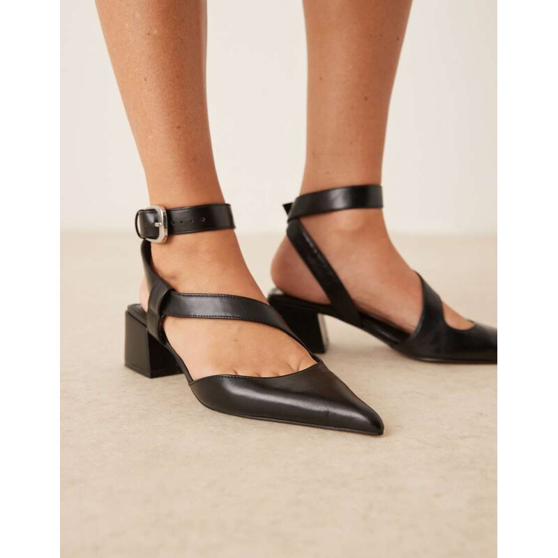 ASOS DESIGN Skye asymmetric strap detail mid block heel shoes in