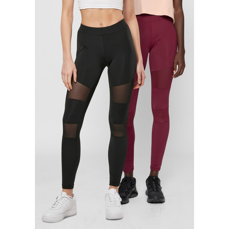 Urban Classics Dámské síťované legíny 2 ks černé+vínové