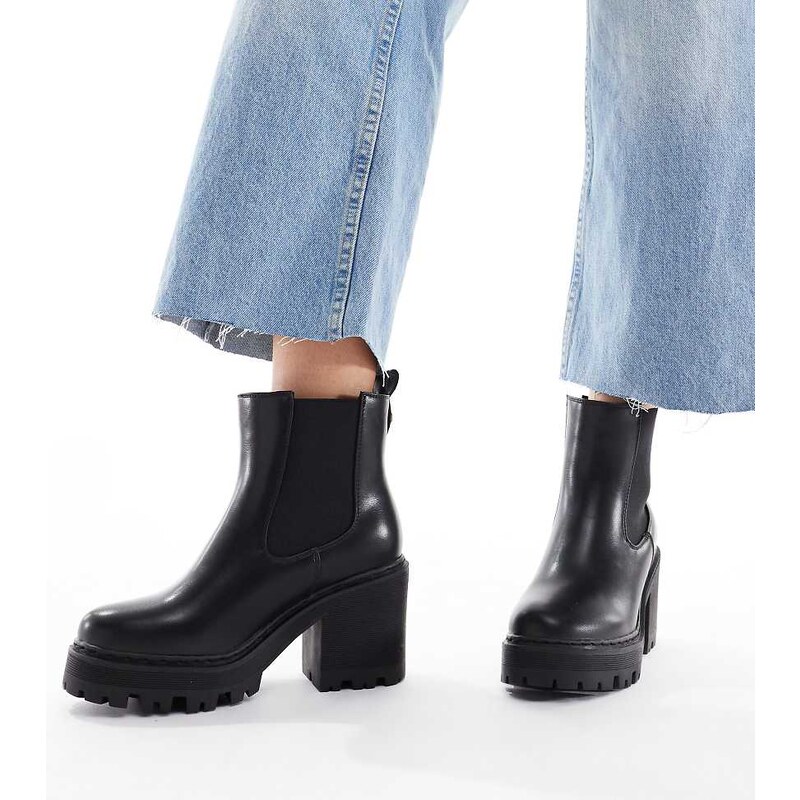 SEQWL Wide Fit Fuzzy chunky chelsea boots in black 115685834