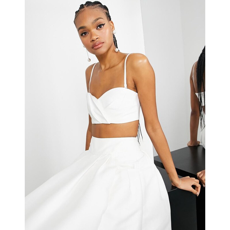 ASOS DESIGN pleat bust wedding bralet in-White