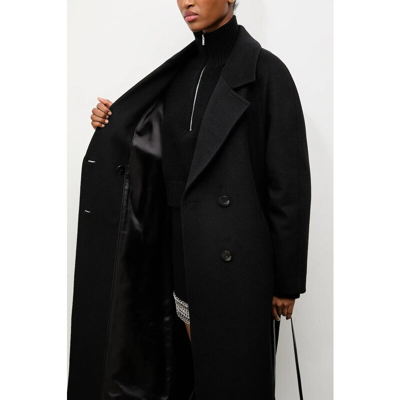 Vlněný kabát Answear.LAB černá barva, přechodný, dvouřadový