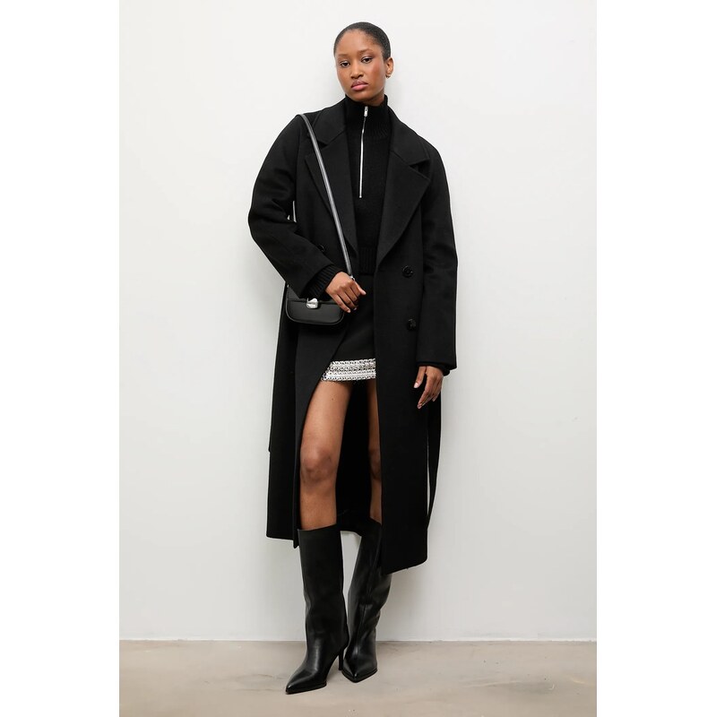 Vlněný kabát Answear.LAB černá barva, přechodný, dvouřadový
