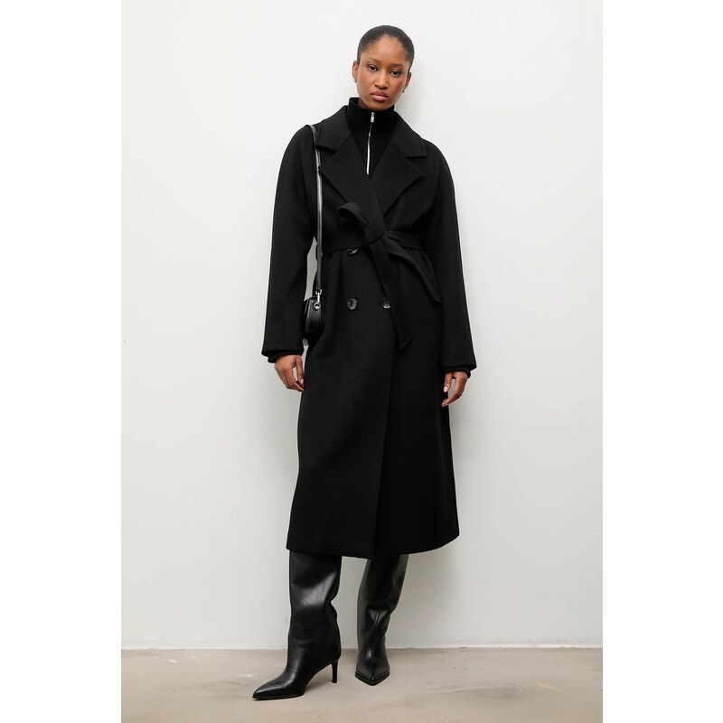 Vlněný kabát Answear.LAB černá barva, přechodný, dvouřadový