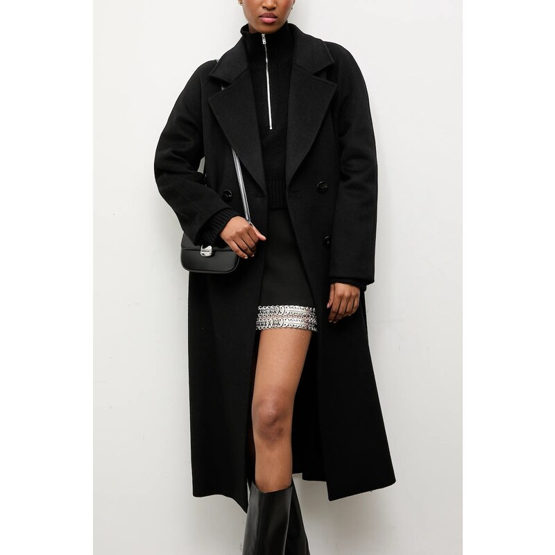 Vlněný kabát Answear.LAB černá barva, přechodný, dvouřadový