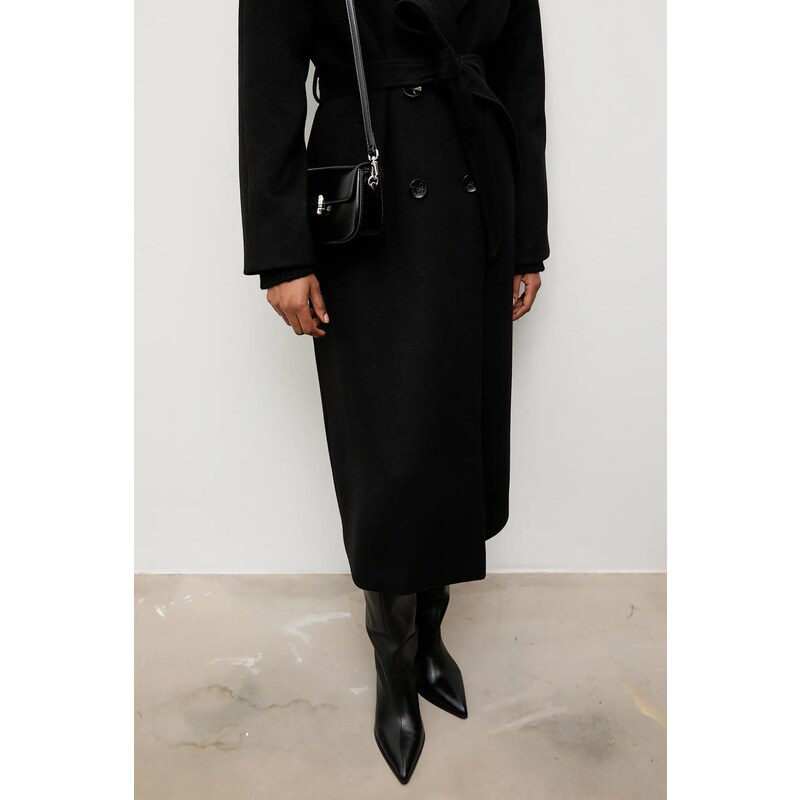 Vlněný kabát Answear.LAB černá barva, přechodný, dvouřadový