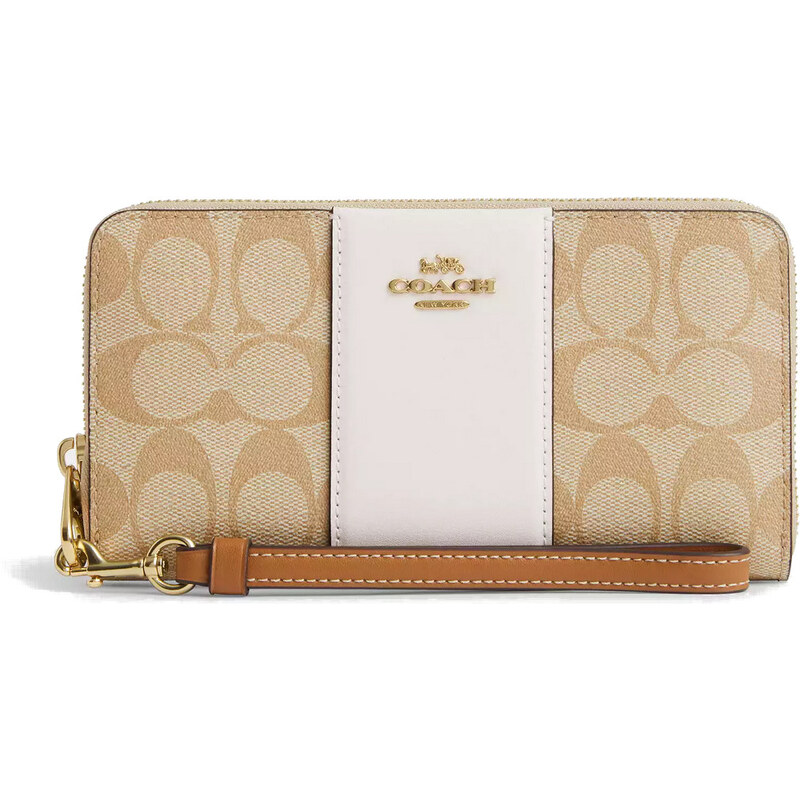Coach Peněženka Long Zip Around Wallet Signature Canvas Khaki