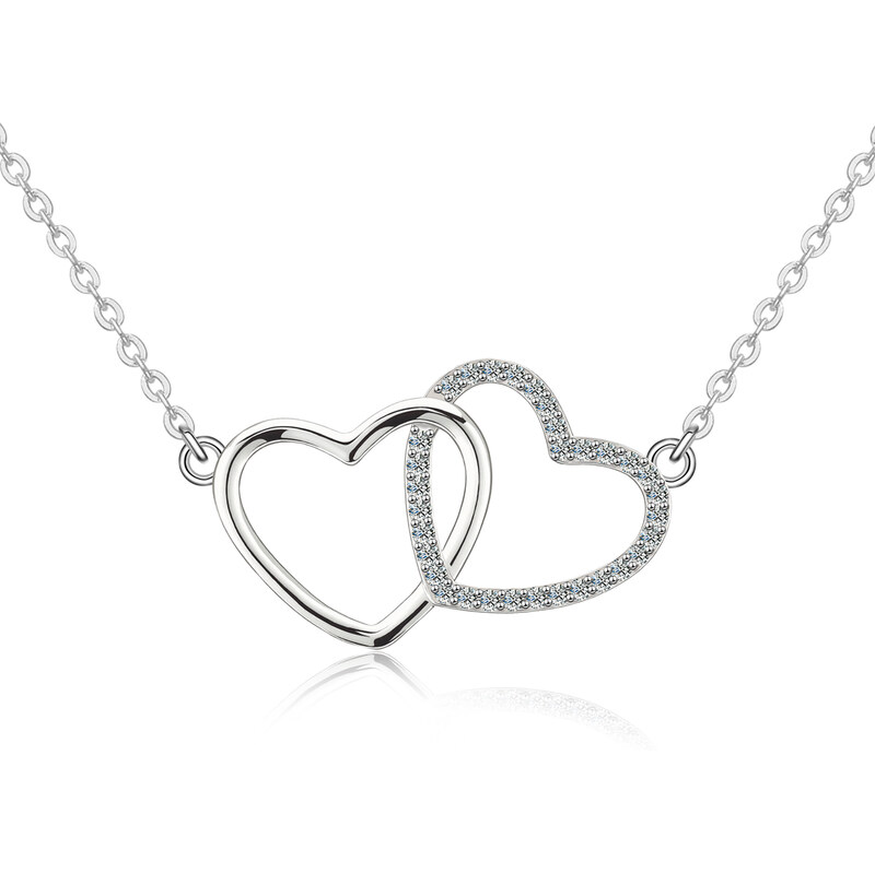 Olivie Stříbrný náhrdelník MOISSANITE DVĚ SRDCE 9806