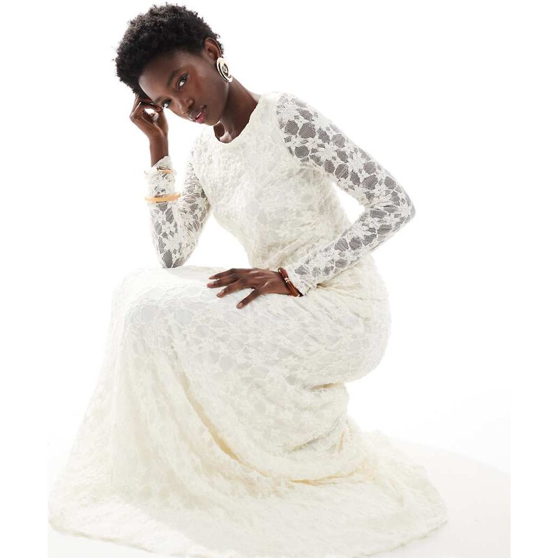Threadbare co-ord lace long sleeve top with asymmetric hem in