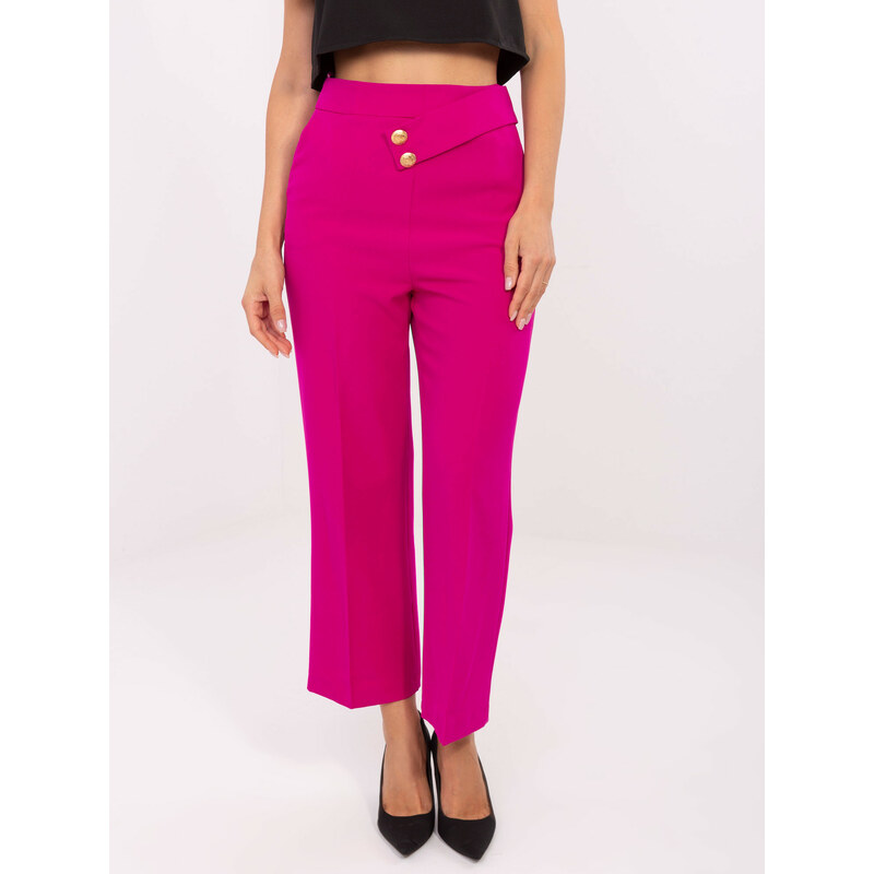 RUE PARIS Fuchsiové dámské volné zkrácené kalhoty -fuchsia Fuchsiová 70312665