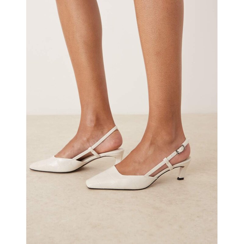 ASOS DESIGN Shadow chisel toe slingback mid heel shoes in white