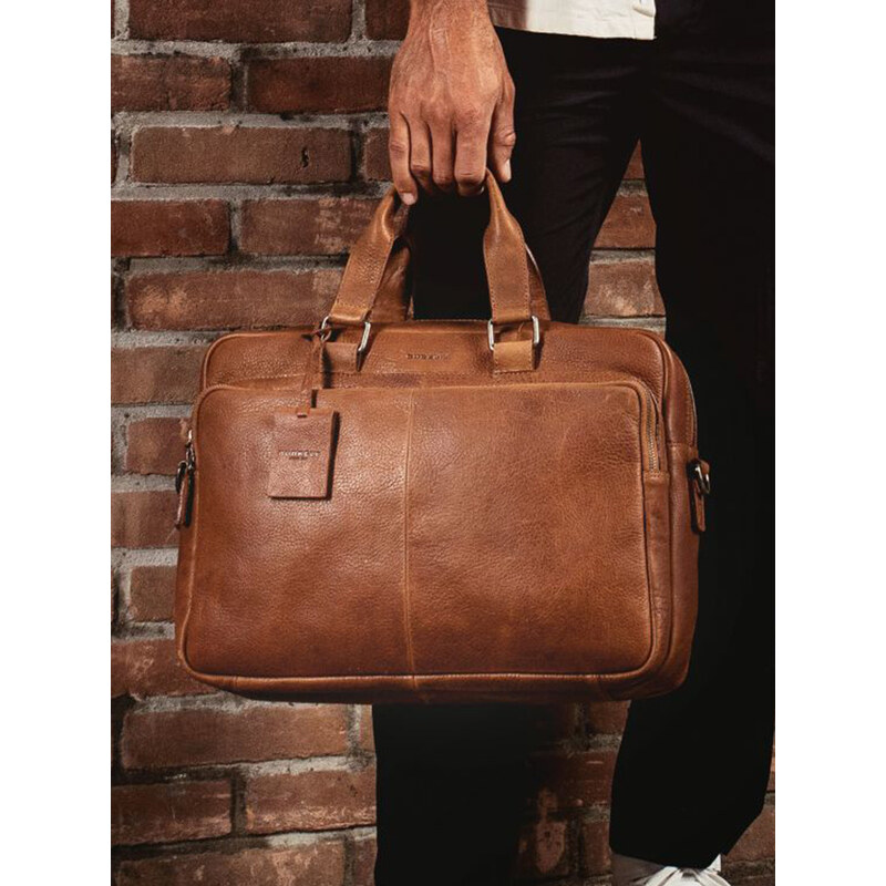 Pánská kožená taška na notebook Burkely Workbag - koňak