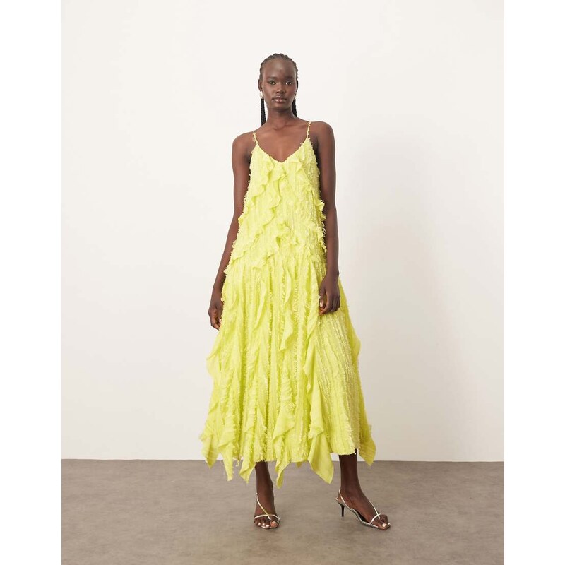 ARRANGE textured ruffle cami midi dress in lime-Green 115586575