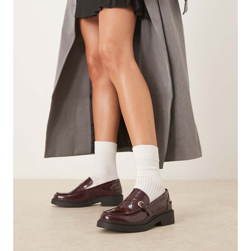 Glamorous Wide Fit loafers with buckle detail in burgundy-Red 110640856