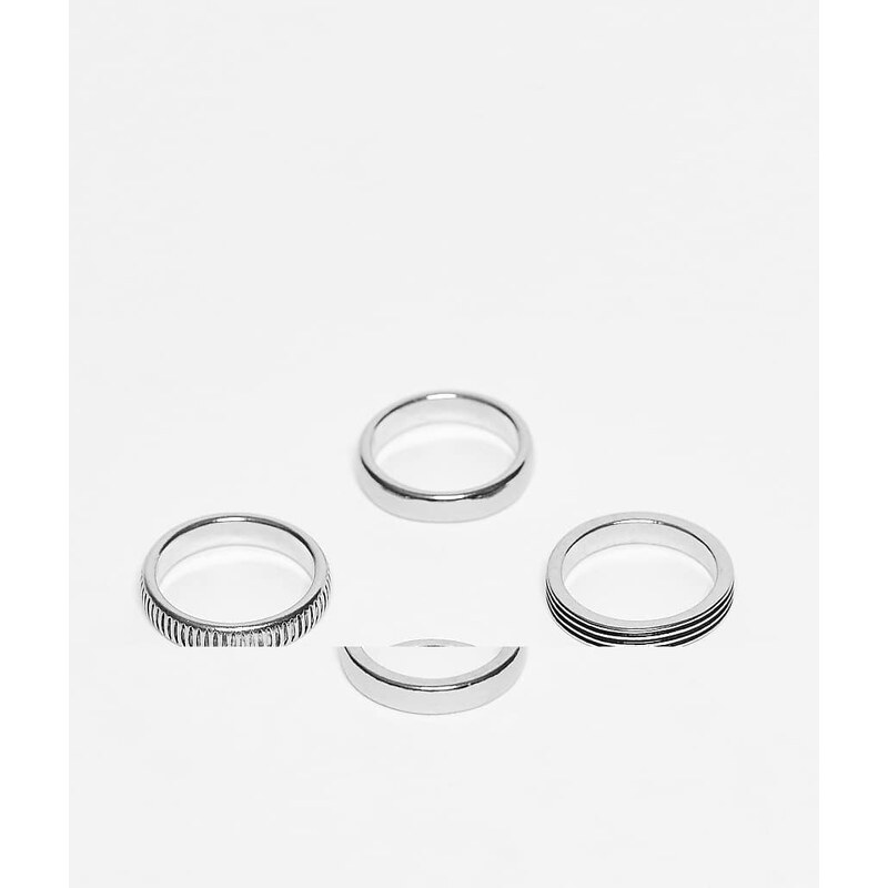 ASOS DESIGN 4 pack plain band rings in burnished silver 107710608