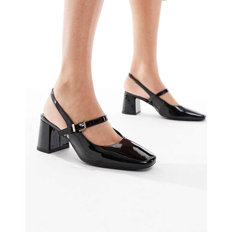 London Rebel Camila buckle detail sling back mid heeled sandals in 115402986