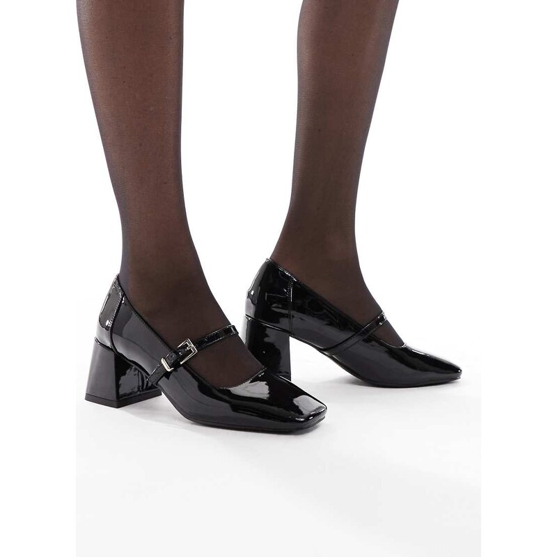 London Rebel Hazel mid block heeled shoes in patent black 111339489