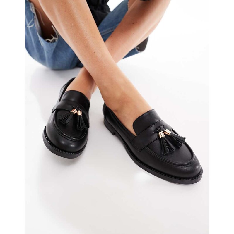 London Rebel Amelia tassel penny loafers in black 114691726