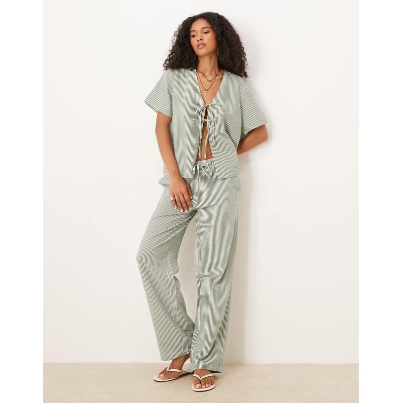 JDY seersucker trousers co-ord in green stripe