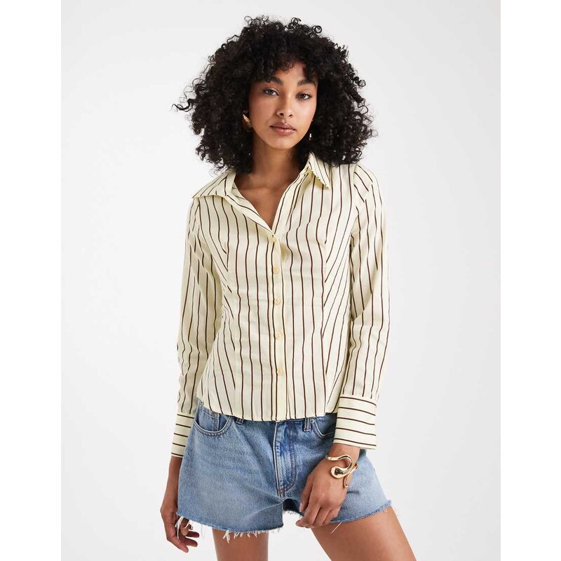Miss Selfridge poplin fitted shirt in buttermilk stripe-Red 115529407