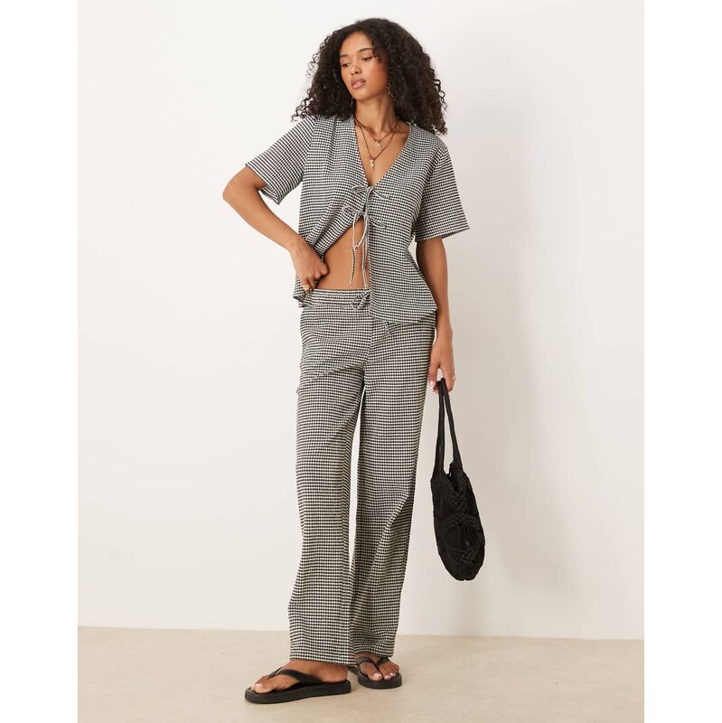JDY seersucker wide leg trousers co-ord in black gingham