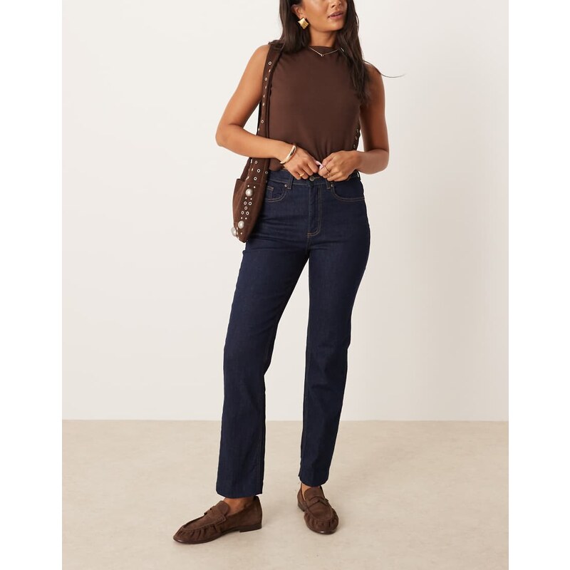 AWARE Alice high waist stretch straight leg jeans in dark blue rinse 107714575