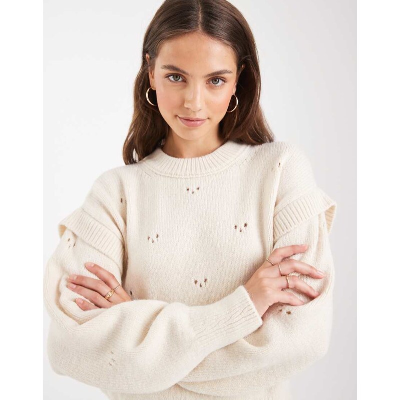 ASOS DESIGN pointelle stitch knitted jumper in cream-White 107712885