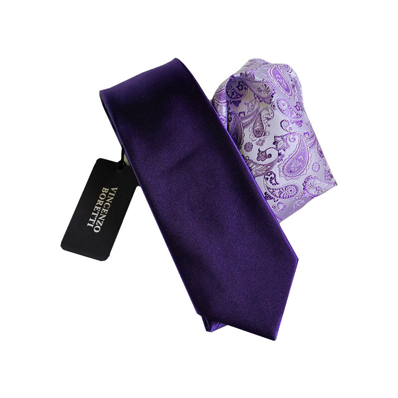 Vincenzo Boretti Luxusní plesový set kravaty a kapesníčku - fialový