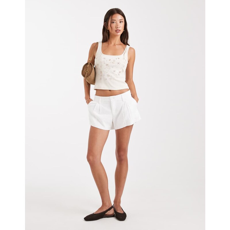 Hollister low rise linen tailored shorts in white