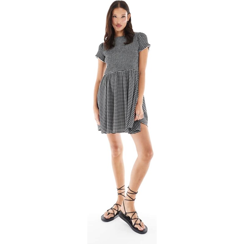 Daisy Street mini smock dress in black check-Multi