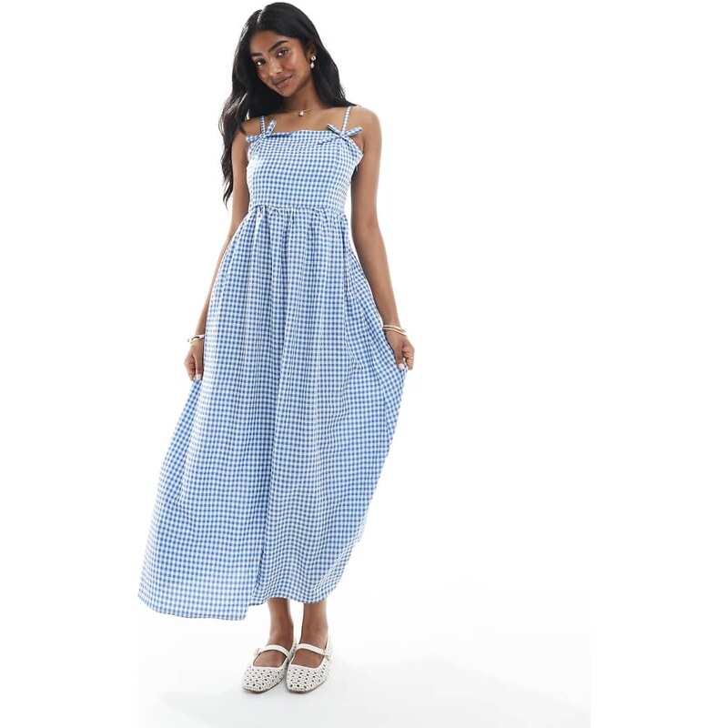 Daisy Street bow detail maxi dress in blue check 107712615