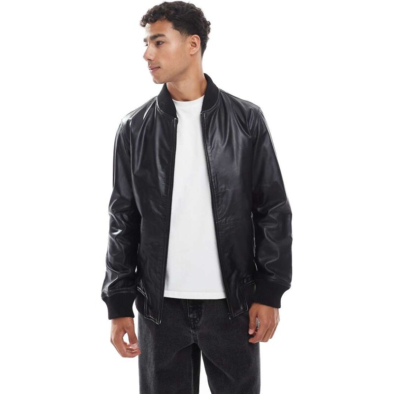 JJ Rebel real leather bomber in black