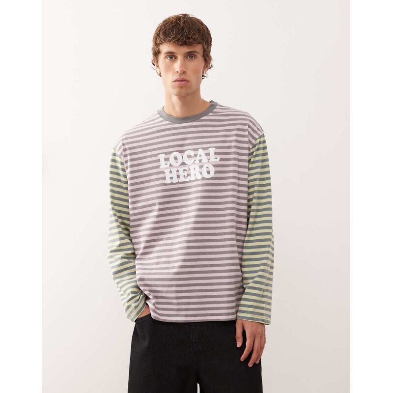 Reclaimed Vintage mixed multi stripe long sleeve tee with