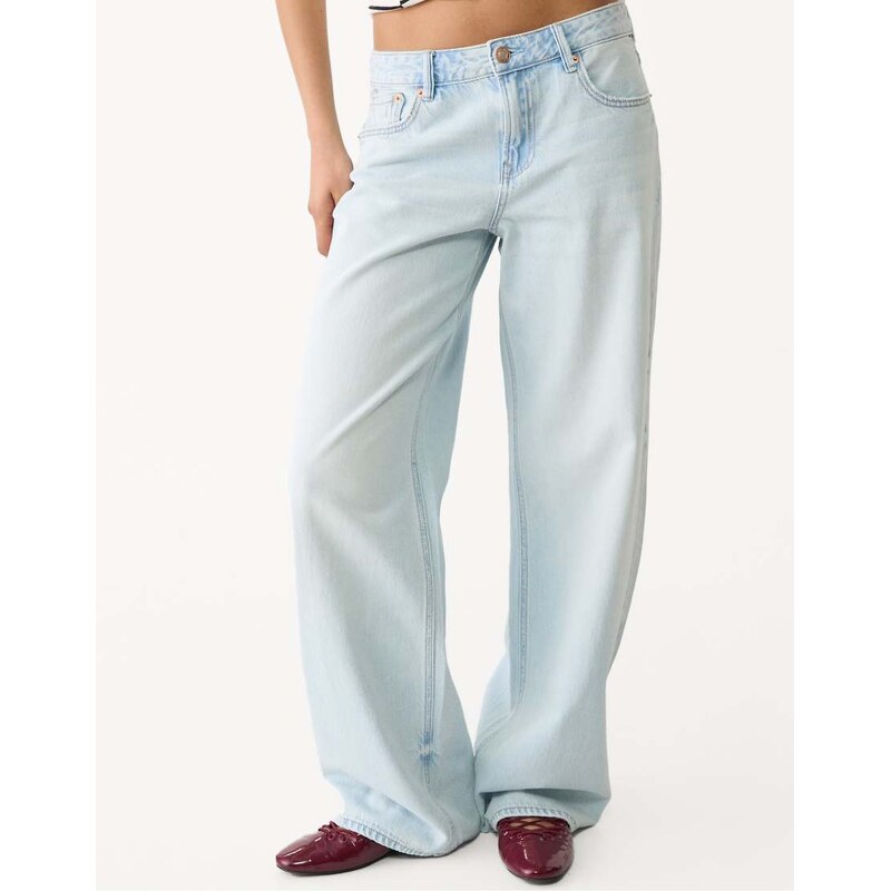 Stradivarius D91 low wide-leg jeans in blue denim 107713076