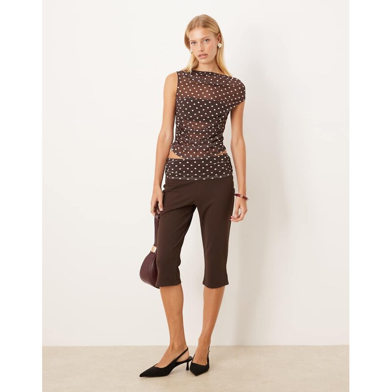 ASOS DESIGN co-ord capri trousers with mesh detail in brown