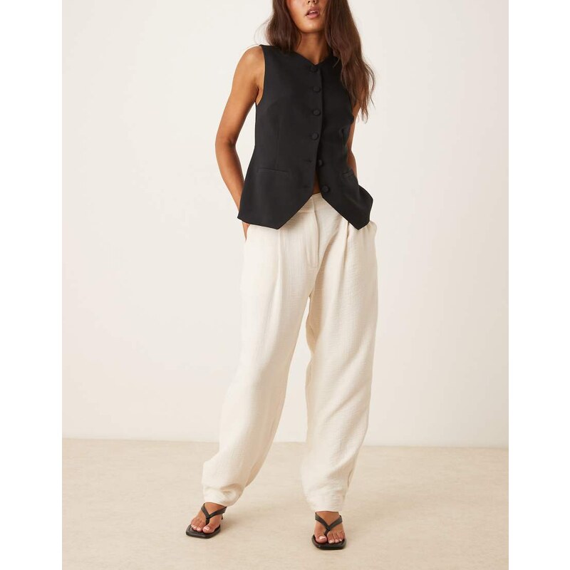 ASOS DESIGN textured barrel trousers in cream-White