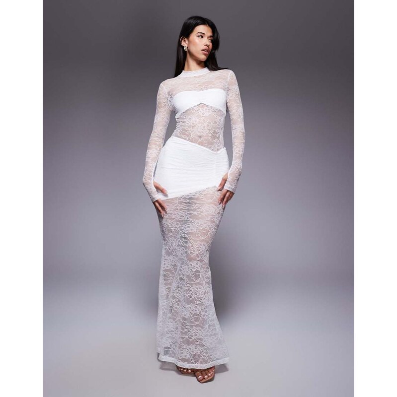 Wanderdoll Britney asymmetric ruched waist lace maxi skirt co-ord in 107743912