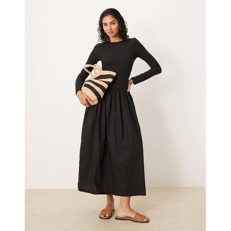 ASOS DESIGN long sleeve scoop back hybrid midi dress in black 115531876