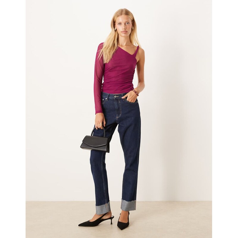 ASOS DESIGN twist strap asymmetric mesh top in fig-Purple