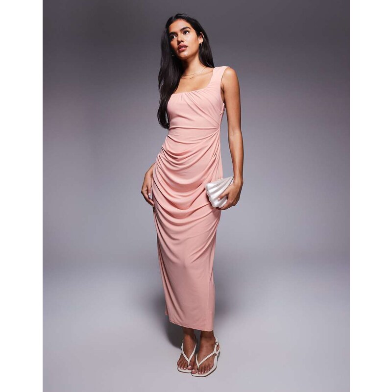 ASOS DESIGN shaped neckline wide strap with draped skirt midi